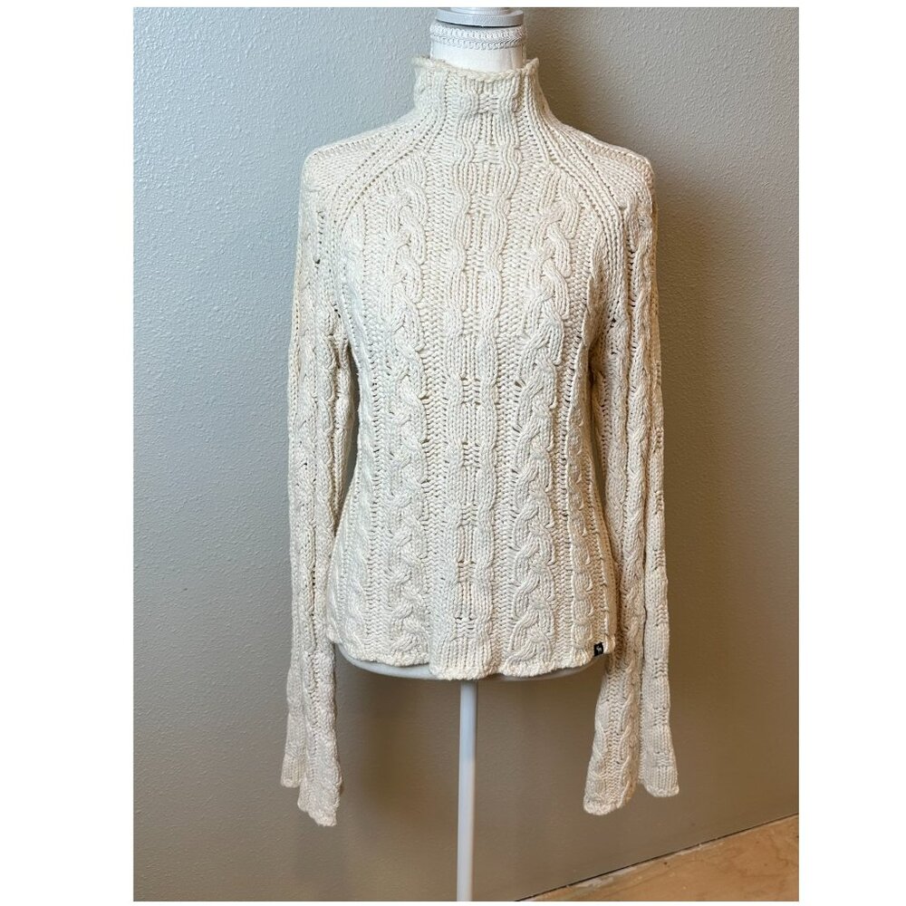 Abercrombie Cable Knit Fisherman Turtleneck Sweater Cream Size L